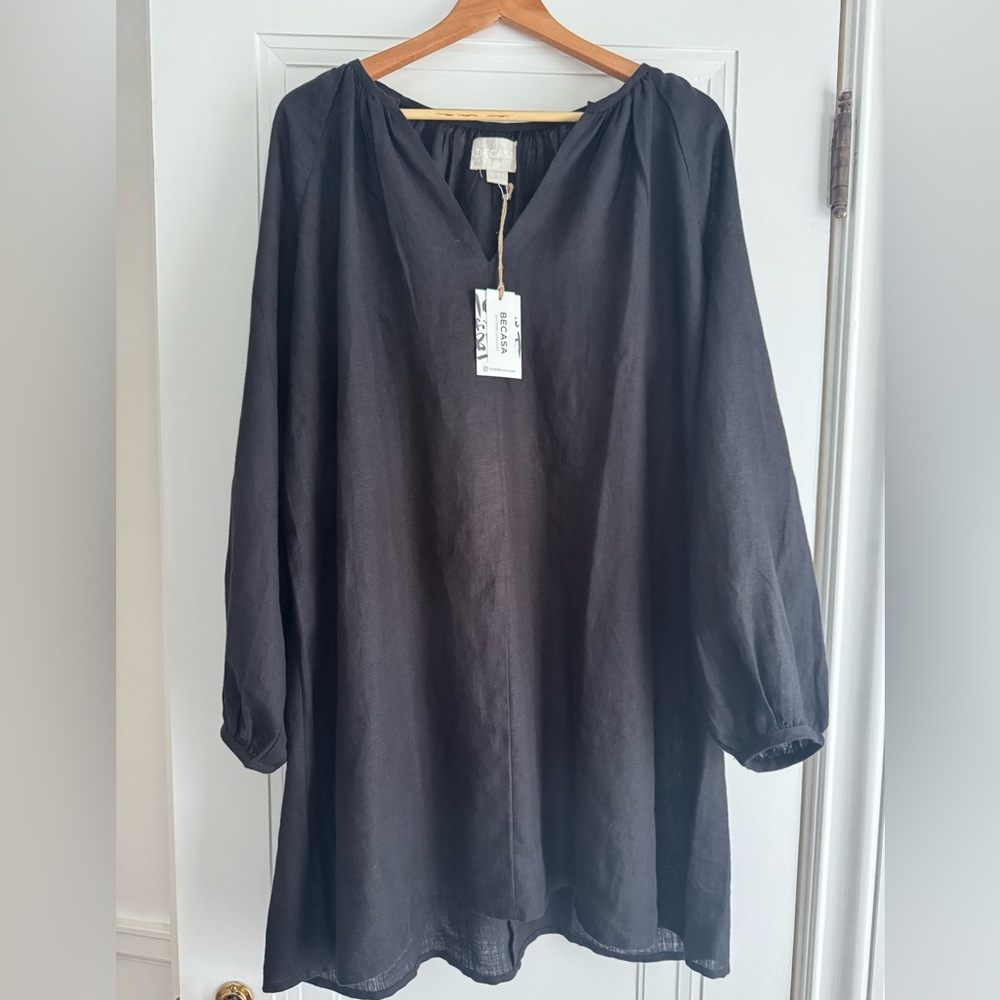 NWT Becassa Black Linen Tilda Slipover dress